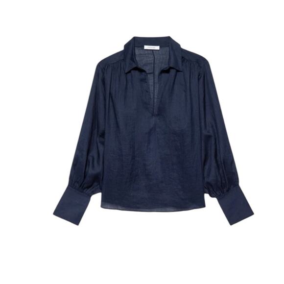 Frame Long Sleeve Ramie Blouse Navy Blue Size Medium - Picture 7 of 12